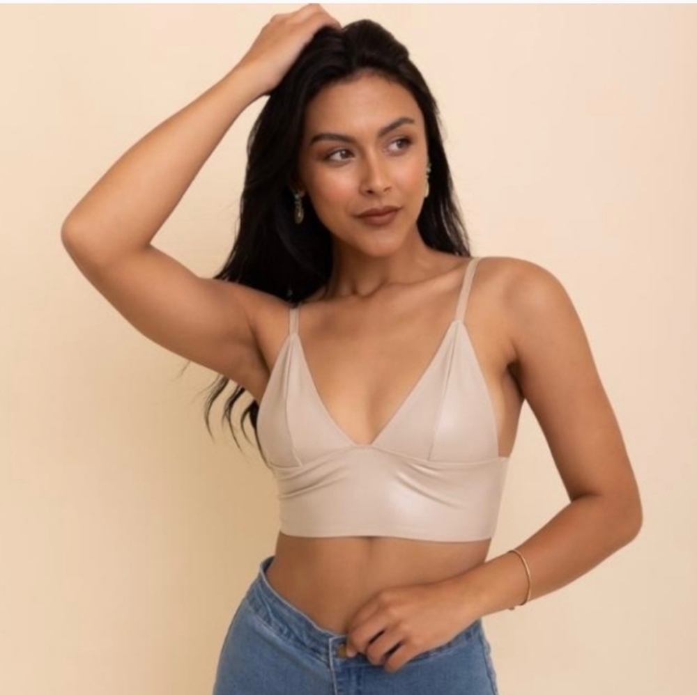 Adjustable Faux Leather Longline Bralette